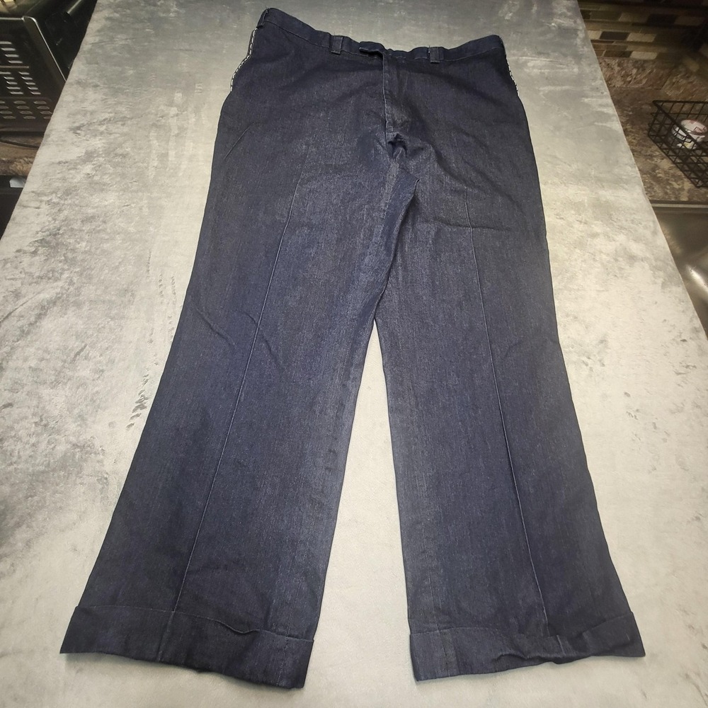 Falcone Dress Pants Mens 47 L Blue Wide-Leg Stretch Cotton Polyester